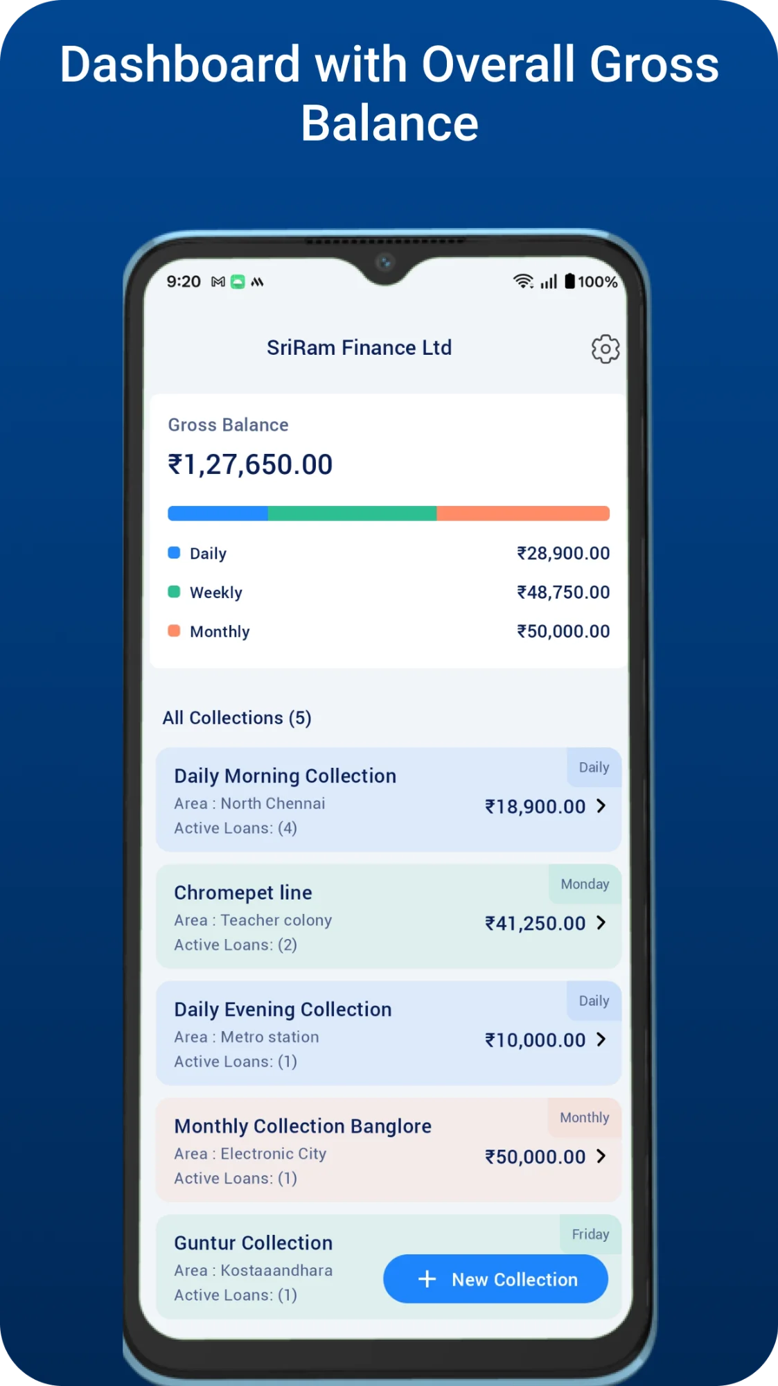 Vasool Collection Tracker app dashboard